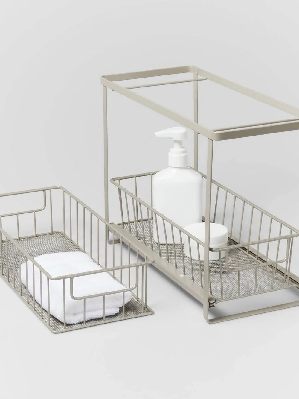 Brightroom Two-Tier Metal Storage Basket Shelf in Gray - Maximize Storage Space